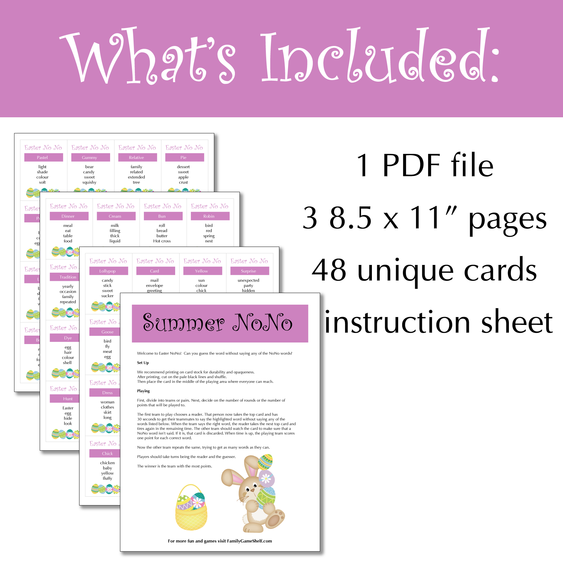 What’s Included: 1 PDF file 3 8.5 x 11” pages 48 unique cards 1 instruction sheet