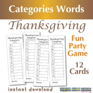 Categories Words Thanksgiving Fun party game. 12 cards to play. Instant download