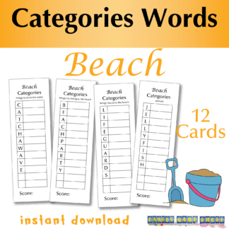 Categories Words Beach Game 12 Cards instant download