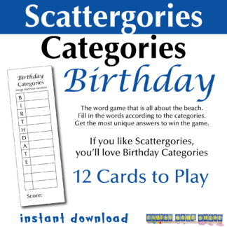 Birthday Scattergories Categories 12 Cards to play
