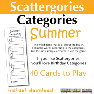 Summer Scattergories Categories 40 cards