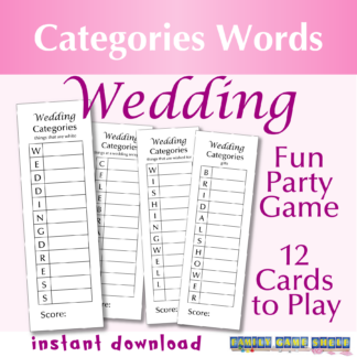 Categories Words Wedding. Fun party game. 12 cards to play. Instant download