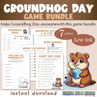 Groundhog Day game bundle 7 games, low ink, instant download