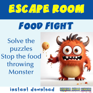 Escape Room Kit for kids. Food Fight. Solve the puzzles and stop the food throwing monster. instant download