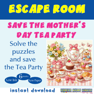 Escape room kit for kids Save the Mother's Day Tea Party. Solve the Puzzles and save the Tea Party