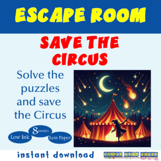 Escape Room for kids. Save the circus! Solve the Puzzles and Save the Circus. 8 puzzles, low ink, less paper. Instant download