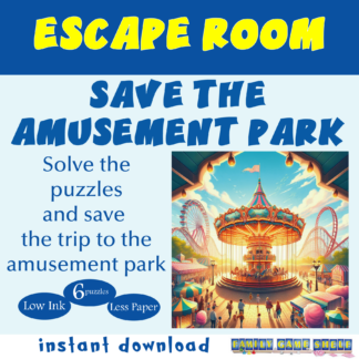 Escape Room kit for kids Save the Amusement Park Trip. Solve the puzzles and save the trip t the Amusement Park. 6 Puzzles