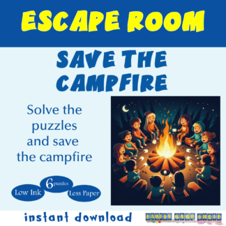 Printable Escape room kit for kids. Save the campfire. Solve the Puzzles and save the campfire. 6 puzzles, low ink, instant download