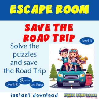 Escape room kit for kids. Save the road trip! Solve the Puzzles and save the Road Trip