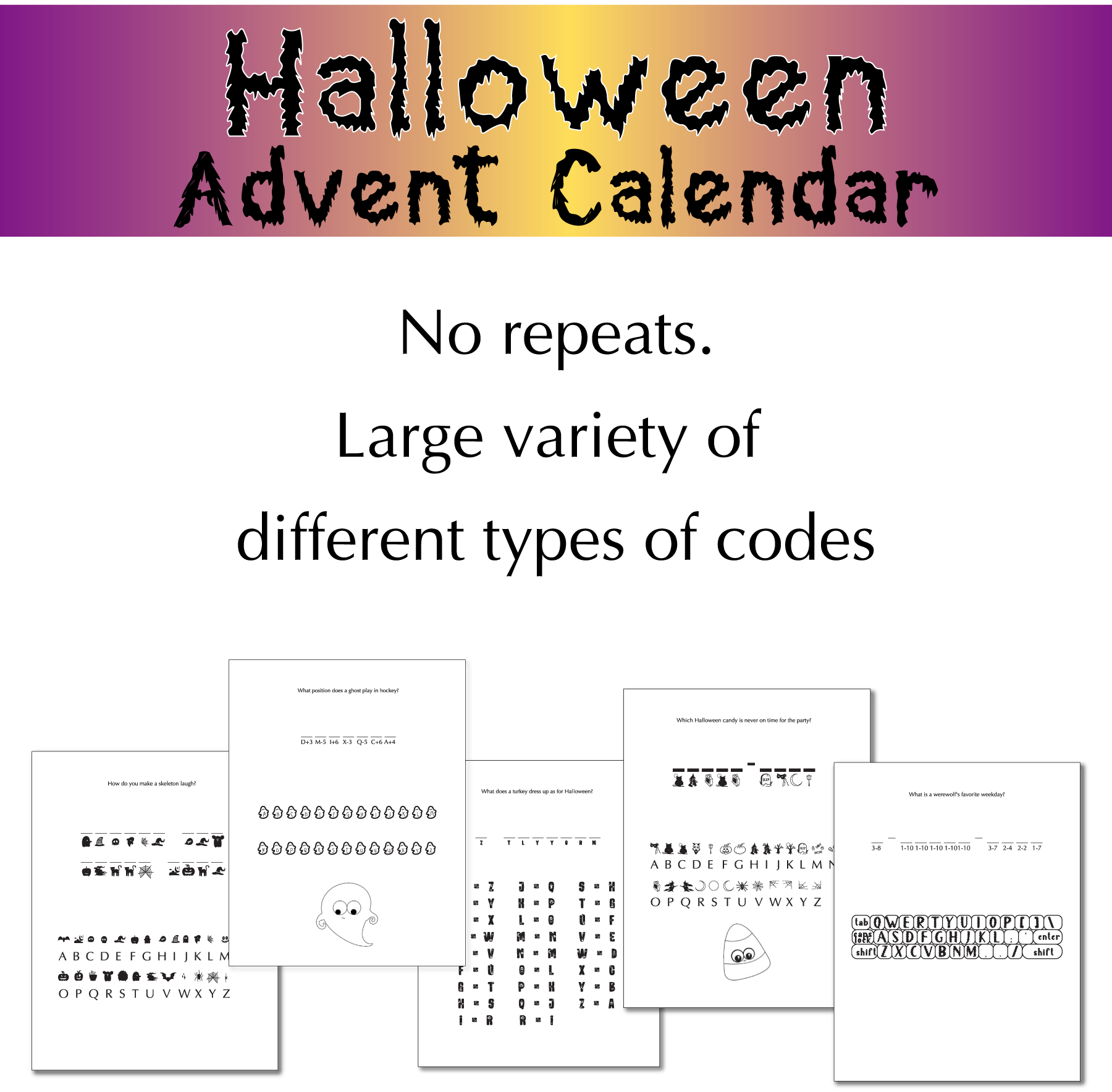 No repeats. Large variety of different types of codes