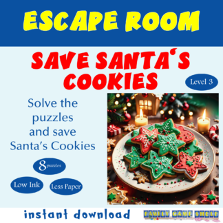 Escape room for Save Santa’s Cookies. Solve the puzzles and save Santa’s Cookies. Level 3. Less ink, less paper. Instant download.