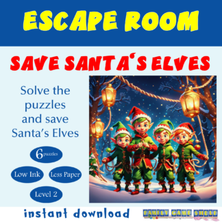 Escape room for kids Save Santa's Elves. Solve the puzzles and save Santa’s Elves. Level 2. Less ink, less paper. Instant download.