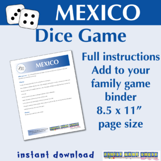 MEXICO dice game. Full instructions. Add to your family game binder 8.5 x 11” page size. instant download