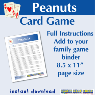 Peanuts card game. Full instructions and game mat. Add to your family game binder. 8.5 x11" page size. Printable PDF download