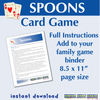 Spoons card game. Full instructions. Add to your family game binder. 8.5 x 11" page size. Instant download