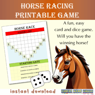 Horse Racing Printable game. A fun, easy card and dice game. Will you have the winning horse? Dice and card game. instant download