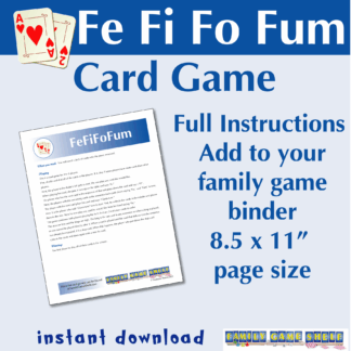 Fe Fi Fo Fum car game. Full instructions. Add to your family game binder. 8.5 x 11" page size. Instant download