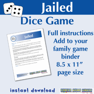 Jailed Dice game the printable rules. Full game instructions. Add to your family game binder. 8.5 x 11" page size. Instant download.