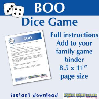 BOO dice game. Full instructions. Add to your family game binder. 8.5 x 11" page size. Instant download