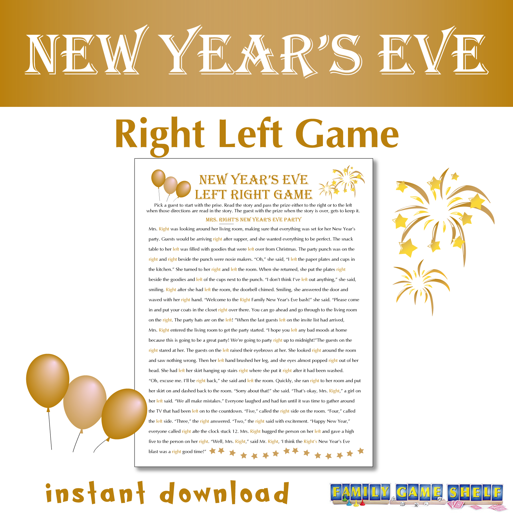 New Year's Eve Party Game Left Right Pass the Present Printable game
