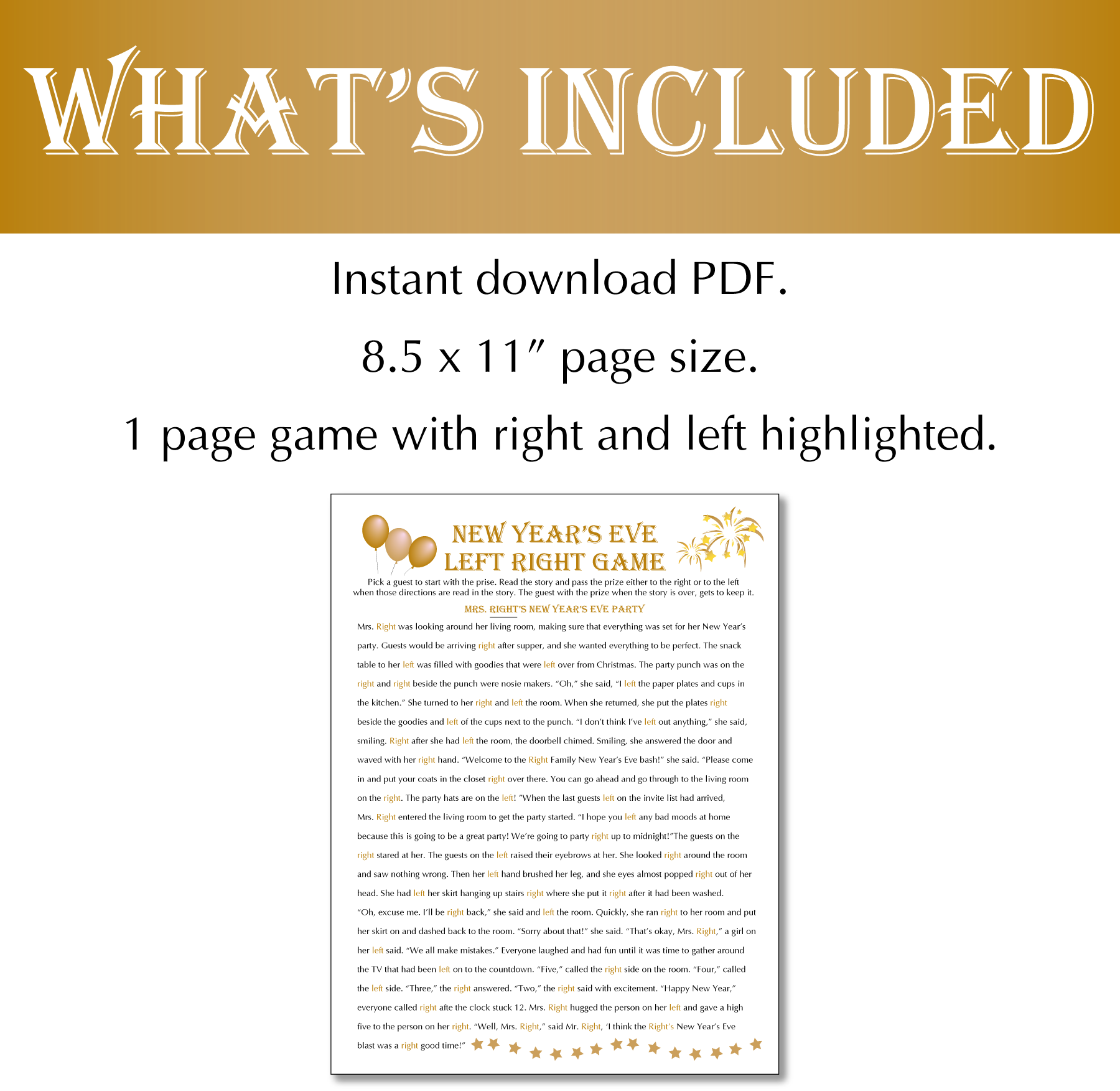 What’s Included: Instant download PDF. 8.5 x 11” page size. 1 page game with right and left highlighted.