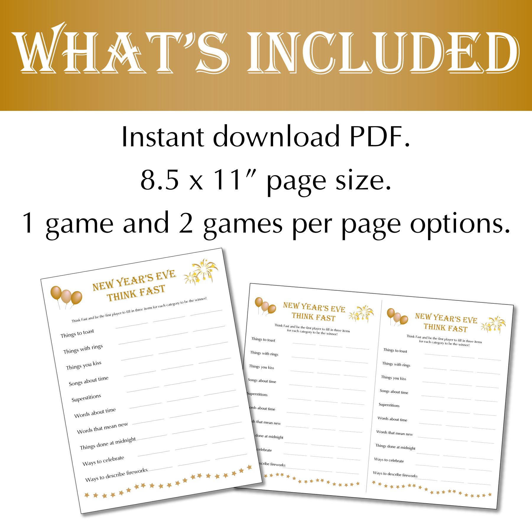 New Year's Eve Party Game Think Fast Printable game for adults, kids, teens, family - Image 3