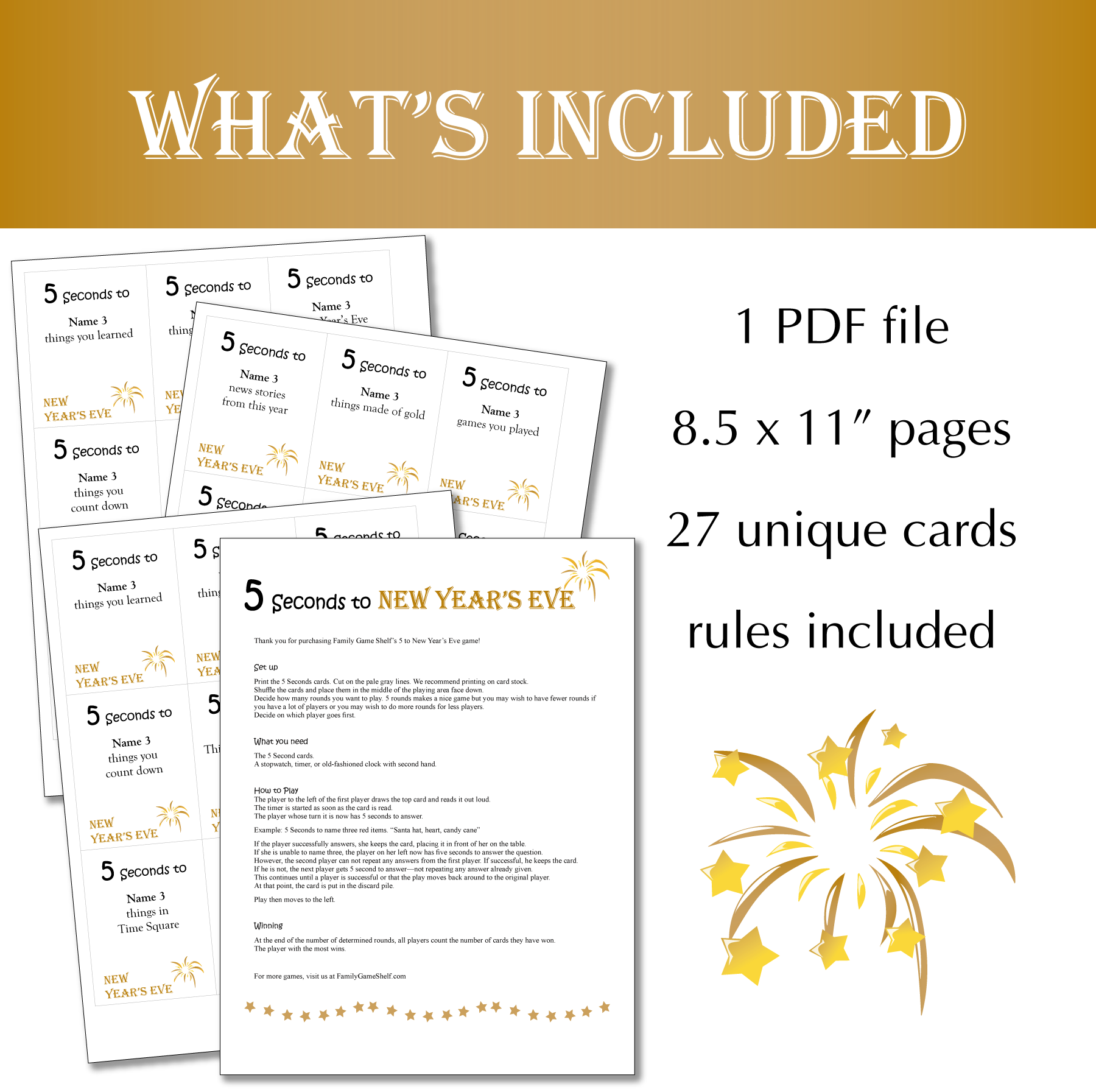 What's included: 1 PDF file. 8.5 x 11" page size. 27 unique cards. Rules included.
