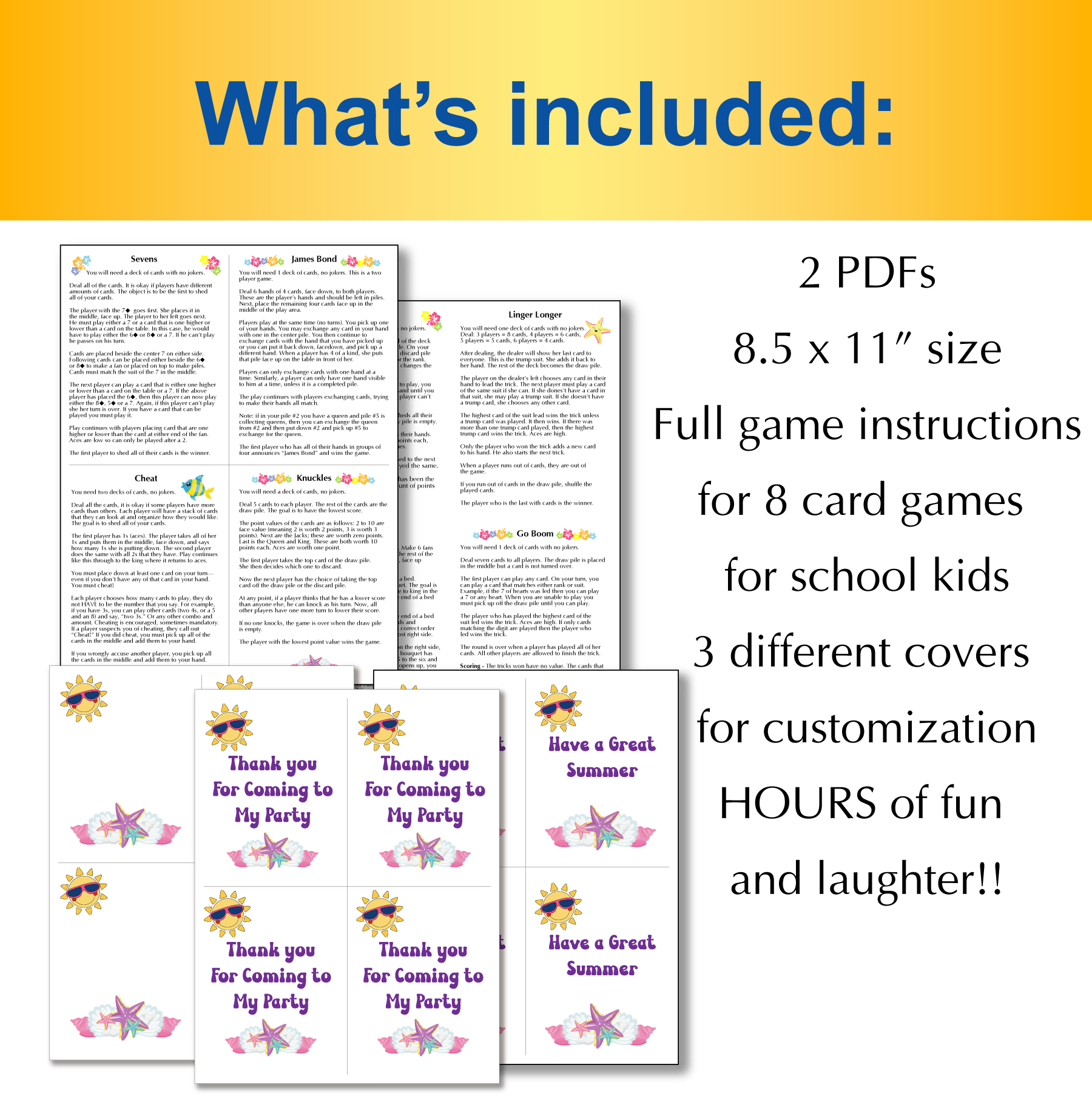 Summer Party Favors Card Games Printable gift for students, Pack 2 - Image 3