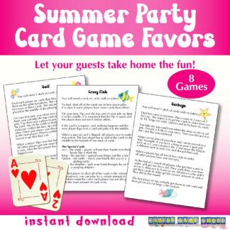 Summer Party Card Game Favors. Let your guests take home the fun! 8 Games Card game rules on quarter size page. instant download