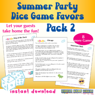 Summer Party Dice Game Favors Pack 2 Let your guests take home the fun! 8 more Games instant download