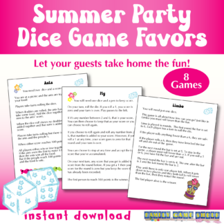 Summer Party Favors Dice Games Printable gift for students, Pack 1