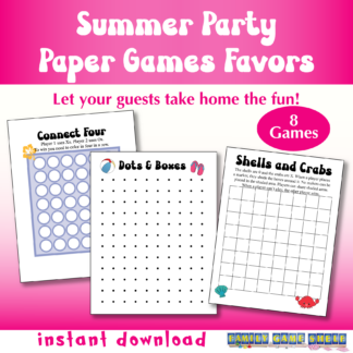 Summer Party Favors Pen and Paper Games Printable gift for students