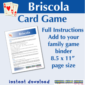 Briscola card game. Full instructions add to your family game binder. 8.5 x 11" page size. Instant download.
