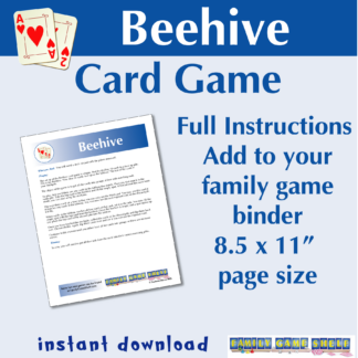 The Beehive card game. Full instructions. Add to your family game binder. 8.5 x 11" page size. Instant download