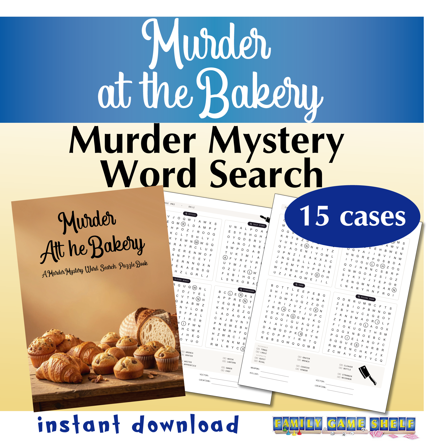 Murder at the Bakery Murder Mystery Word Search