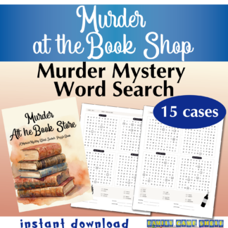Murder at the Book Shop. Murder Mystery Word Search 15 cases. instant download