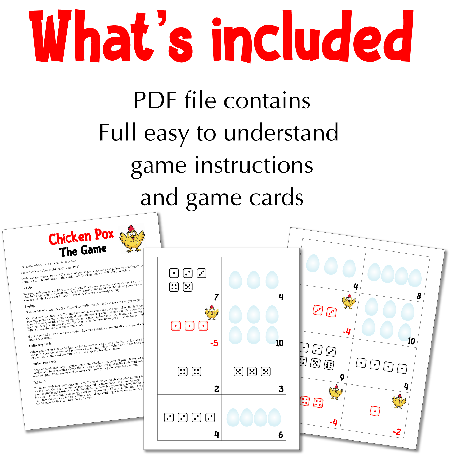 What’s included: PDF file contains Full easy to understand game instructions and game cards