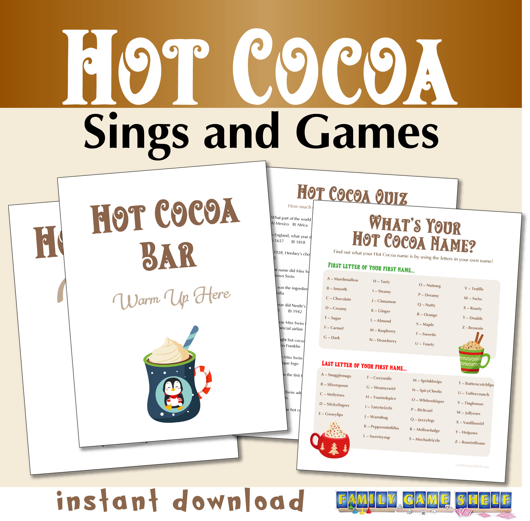 Hot Cocoa Signs and Games Bundle instant download