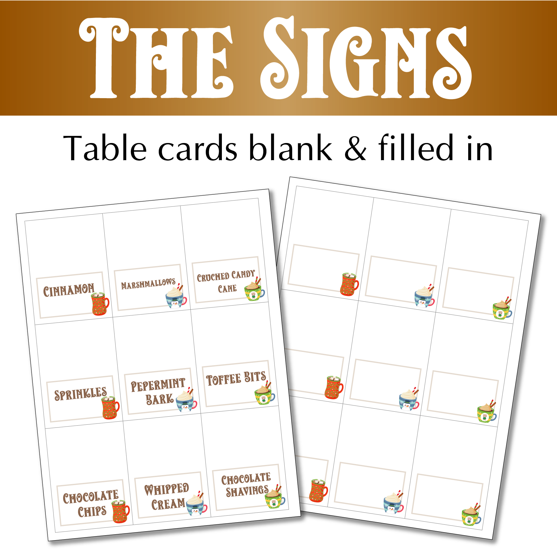 Table cards blank & filled in